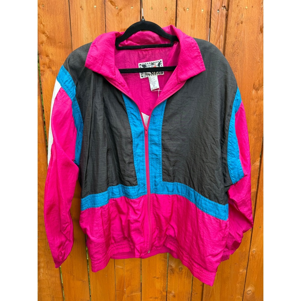Vintage Sunterra Colorblock Windbreaker Jacket Pink Blue Black Mens Medium